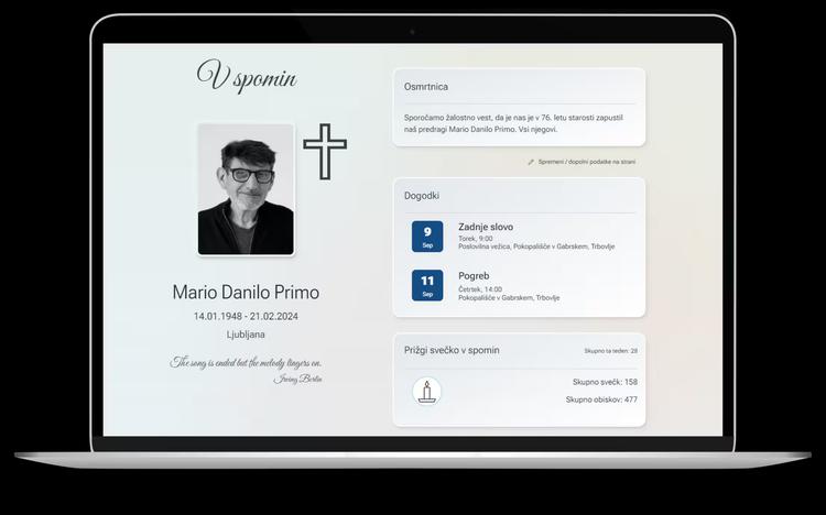 Prikaz spominske strani na računalniku - Osmrtnica.com